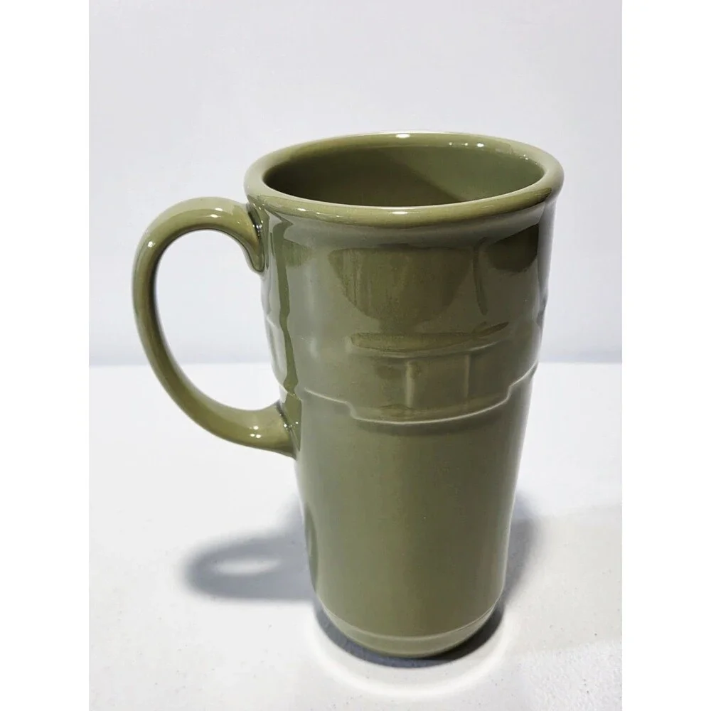 Longaberger Pottery 16 Ounce Woven Traditions Sage Green Travel Mug No Lid EUC
